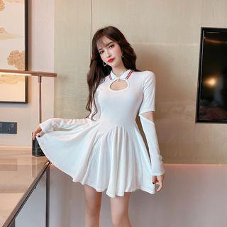 Long-sleeve Cutout Knit A-line Dress