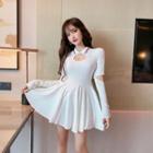 Long-sleeve Cutout Knit A-line Dress