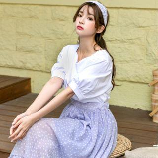 Plus Size Squareneck Puff-sleeve Cotton Top