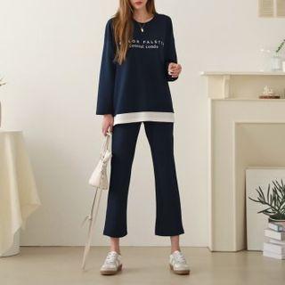 Lettered T-shirt & Boot-cut Pants Set