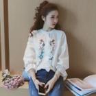 Frilled Embroidered Long-sleeve Blouse