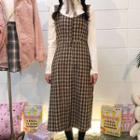 Button-front Plaid Pinafore Dress