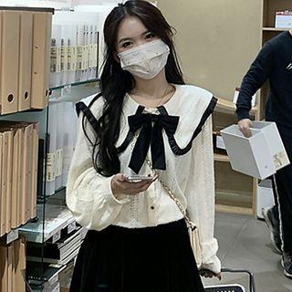 Collar Contrast Trim Blouse / Mini A-line Skirt