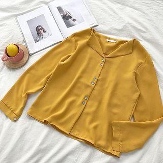 Plain Single-breasted Chiffon Long-sleeve Blouse