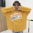 Ripped Lettering Oversized Hoodie