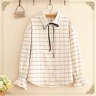 Bow-neck Check Long-sleeve Shirt