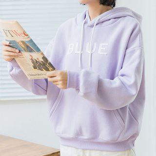 Letter Applique Hoodie Light Purple - One Size