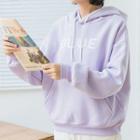 Letter Applique Hoodie Light Purple - One Size
