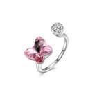 925 Sterling Silve Elegant Romantic Sweet Pink Austrian Element Crystal Butterfly Adjustable Opening Ring Silver - One Size