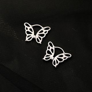 Butterfly Sterling Silver Earring 1 Pair - Ear Hoop Buckle - Silver - One Size