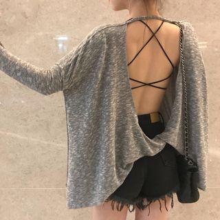 Long-sleeve Open Back T-shirt / Strappy Top