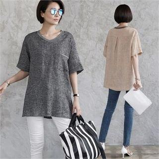 Pocket-detail Contrast-trim Linen Blend Top