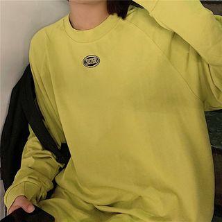 Long-sleeve Letter T-shirt Green - One Size