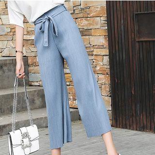 Set: Short-sleeve T-shirt + Crinkled Cropped Wide-leg Pants