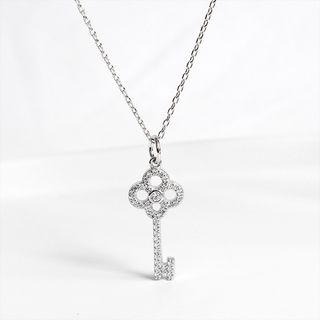 925 Sterling Silver Rhinestone Key Pendant Necklace Silver - One Size