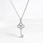 925 Sterling Silver Rhinestone Key Pendant Necklace Silver - One Size