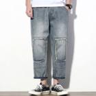 Paneled Washed Straight-cut Jeans
