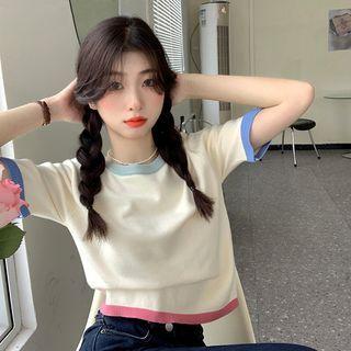 Contrast Trim Knit Crop Top Milky White - One Size