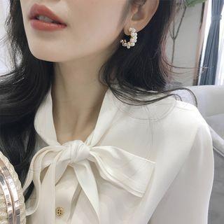 Faux-pearl Open Hoop Earrings 1 Pair - Gold - One Size