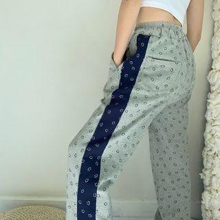 Smiley Face Print Color-block High-waist Sports Pants