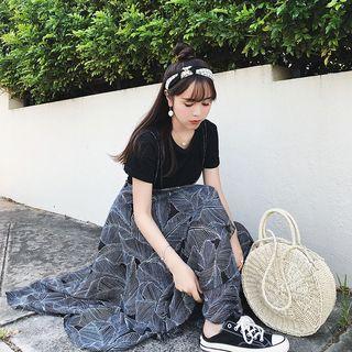 Print A-line Chiffon Jumper Skirt