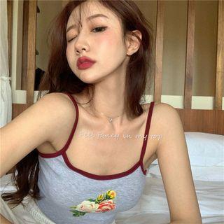 Floral Print Cropped Camisole Top Gray - One Size