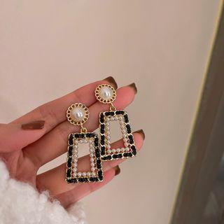 Faux Pearl Geometric Alloy Faux Pearl Dangle Earring 1 Pair - Silver Needle Earring - Faux Pearl & Black Trim - Gold - One Size