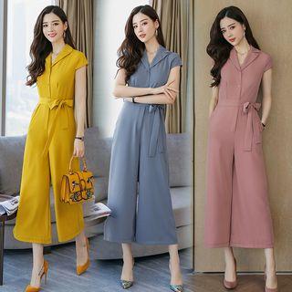 Cap-sleeve Wide-leg Jumpsuit With Sash