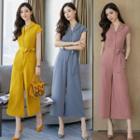 Cap-sleeve Wide-leg Jumpsuit With Sash