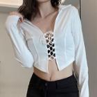 Collared Lace-up Cropped T-shirt