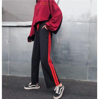 Embroidered Cropped Zip Jacket / Striped Drawstring Pants