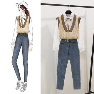 Set: Knit Vest + Blouse + Pants