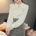 Wide-collar Button-detail Lace Top