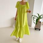 Ruffle-hem Maxi Shift Dress Cherry Pink - One Size