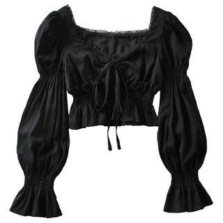 Bell-sleeve Crinkle Cropped Blouse