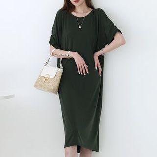 Drop-shoulder Rollup-sleeve Midi Dress