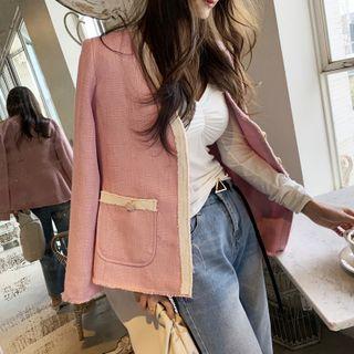 V-neck Ringer Tweed Jacket Pink - One Size