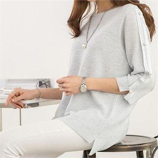 3/4-sleeve Faux-pearl Embellished Knit Top