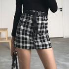 Color-block Plaid Zipper High-waist Skirt