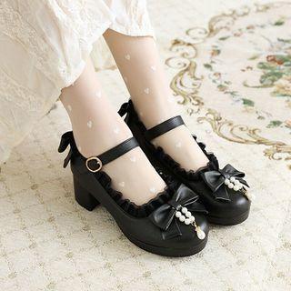 Ribbon Platform Chunky-heel Mary Jane Pumps