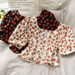 Lace-trim Floral Crop Blouse