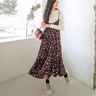 Spaghetti-strap Ruffled Floral Maxi Dress