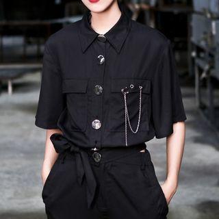 Chain Accent Short-sleeve Cropped Shirt