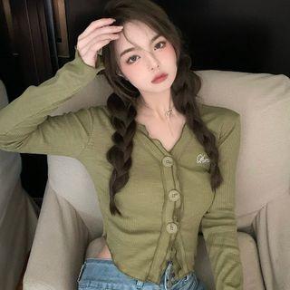 Long-sleeve Lettuce Edge Button-up Top