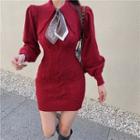 Peter-pan Collar Knit Mini Dress