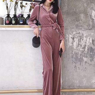Long-sleeve Velvet Jumpsuit