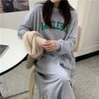 Long-sleeve Lettering Maxi T-shirt Dress Gray - One Size