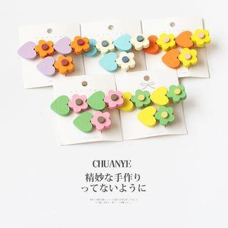 Wooden Flower & Heart Hair Clip