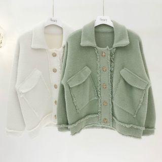 Plain Lapel Frayed Jacket