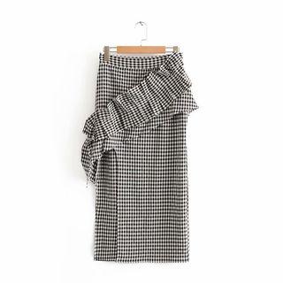 Ruffled-detail Asymmetric Plaid Skirt